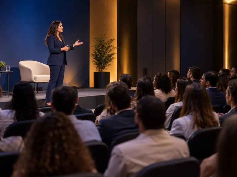 Palestra sobre inteligência emocional para plateia em auditório